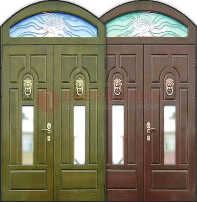 Стальная арочная дверь со стеклом ДА-17 для монолитного дома в Лосино-Петровсом