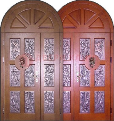 Металлическая арочная дверь со стеклом ДА-28 в коттедж в Лосино-Петровсом