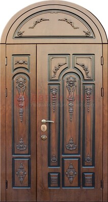 Арочная железная дверь с виноритом и узором ДА-36 в Лосино-Петровсом