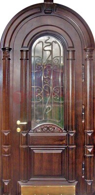 Арочная металлическая дверь массив со стеклом и ковкой ДА-50 в Лосино-Петровсом