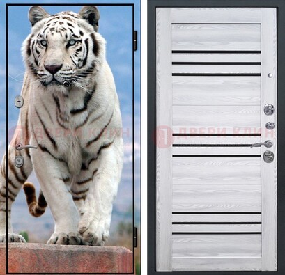 Стальная дверь с фотопечатью тигра ДФ-12 в Лосино-Петровсом