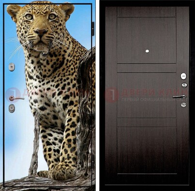 Железная дверь с рисунком гепарда снаружи ДФ-27 в Лосино-Петровсом