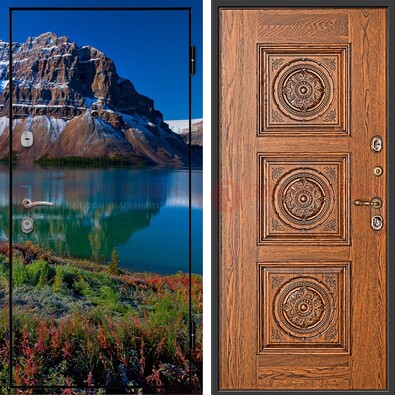 Входная дверь с фотопечатью озера и гор ДФ-6 в Лосино-Петровсом