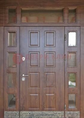Стальная дверь МДФ со стеклом и фрамугами для дома ДФГ-29 в Лосино-Петровсом