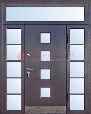 Современная железная дверь со стеклом и фрамугами ДФГ-4 в Лосино-Петровсом