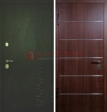 Темная металлическая дверь с МДФ ламинат с молдингами внутри ДМ-16 в Йошкар-Оле