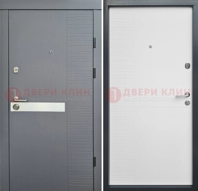 Серая металлическая дверь с белой резной МДФ панелью ДМ-215 в Лосино-Петровсом