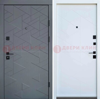 Серая металлическая дверь МДФ с узором  ДМ-224 в Лосино-Петровсом
