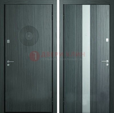 Темная железная дверь с МДФ и декоративной вставкой ДМ-25 в Лосино-Петровсом