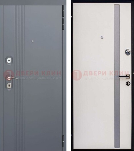 Входная серая дверь МДФ со стеклянной вставкой внутри ДМ-271