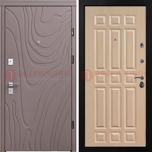 Светло-коричневая железная филенчатая дверь с рисунком МДФ ДМ-283
