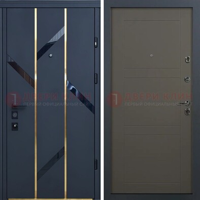 Темная металлическая дверь МДФ со стеклянными вставками ДМ-288 в Лосино-Петровсом