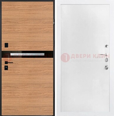 Железная коричневая дверь с МДФ в белом цвете ДМ-313 в Лосино-Петровсом