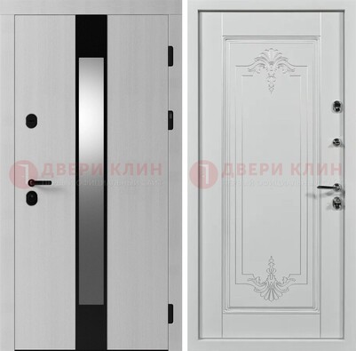 Белая металлическая дверь МДФ с зеркальной вставкой ДМ-324 в Лосино-Петровсом