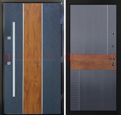Темная металлическая дверь МДФ со вставками ДМ-411 в Лосино-Петровсом