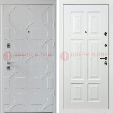 Белая стальная дверь в квартиру с панелями МДФ ДМ-494 в Лосино-Петровсом