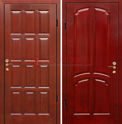 Красная металлическая дверь с массивом дуба ДМД-15 в Лосино-Петровсом