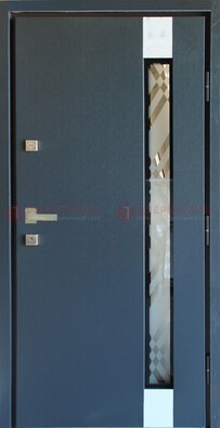 Серая стальная дверь с порошковым покрытием и стеклянной вставкой ДП-216 в Лосино-Петровсом