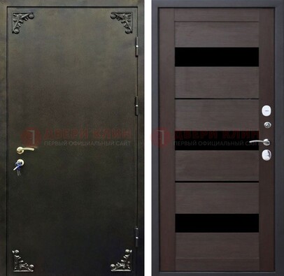 Темная входная дверь с порошковым покрытием и МДФ со стеклом ДП-236 в Лосино-Петровсом
