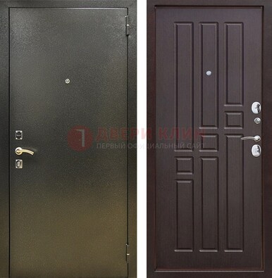 Входная темно-серая дверь с порошковым напылением и коричневой МДФ ДП-301 в Лосино-Петровсом