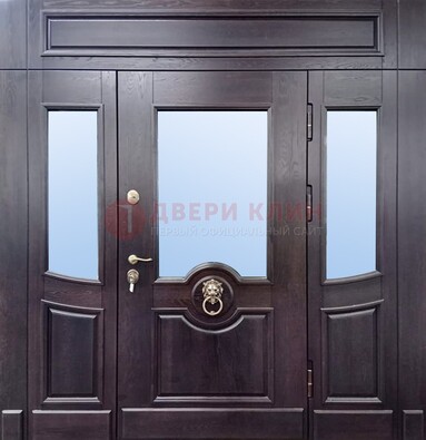 Филенчатая металлическая дверь с панелью МДФ и стеклом ДПР-102 в Лосино-Петровсом