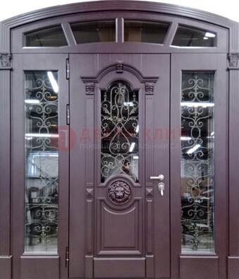 Дизайнерская парадная дверь Винорит со стеклом и ковкой ДПР-104 в Лосино-Петровсом