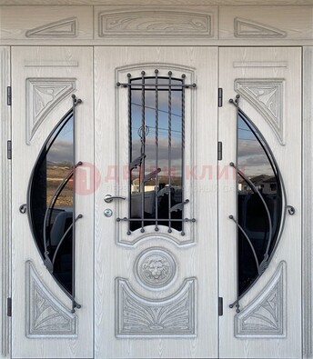 Большая парадная дверь Винорит со стеклом и ковкой ДПР-108 в Лосино-Петровсом