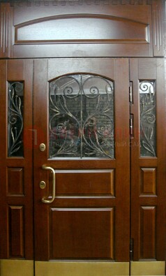 Стальная парадная дверь со вставками из стекла и ковки ДПР-30 в коттедж в Лосино-Петровсом