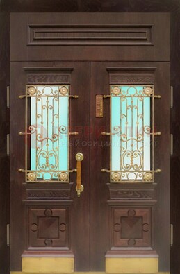 Парадная дверь со вставками из стекла и ковки ДПР-43 для каркасного дома в Лосино-Петровсом