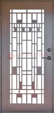 Коричневая стальная решетчатая дверь с узором ДР-4 в Лосино-Петровсом