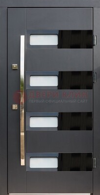 Черная стальная дверь МДФ хайтек со стеклом ДС-16 в Лосино-Петровсом
