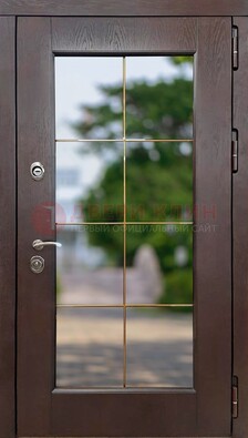Коричневая стальная дверь со стеклом ДС-19 в Лосино-Петровсом