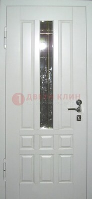 Белая металлическая дверь со стеклом ДС-1 в загородный дом в Лосино-Петровсом