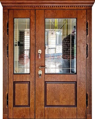 Коричневая металлическая дверь со стеклом ДС-24 в Лосино-Петровсом