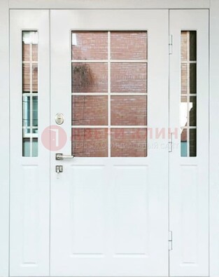 Белая стальная дверь со стеклом и фрамугами ДС-27 в Лосино-Петровсом