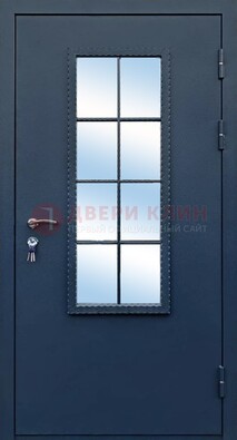 Темная металлическая дверь порошок со стеклом ДС-34 в Лосино-Петровсом