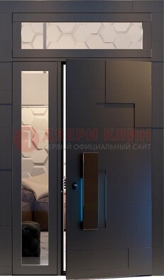 Чёрная двухстворчатая металлическая дверь со стеклом ДС-64 в Лосино-Петровсом