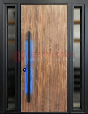 Коричневая металлическая дверь со стеклом ДС-69 в Лосино-Петровсом