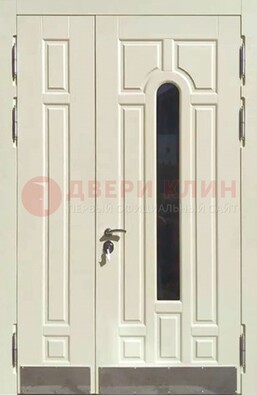 Белая двухстворчатая металлическая дверь со стеклом ДС-71 в Лосино-Петровсом