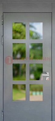 Серая металлическая дверь со стеклом ДС-78 в Лосино-Петровсом