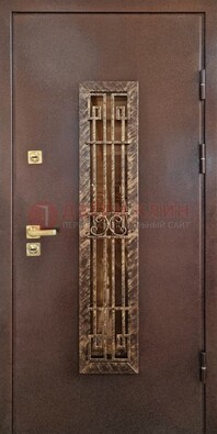 Металлическая дверь с порошковым напылением со стеклом и ковкой ДСК-110 в Одинцово