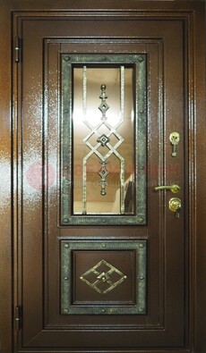 Теплая входная дверь со стеклом и ковкой разноцветной ДСК-13 в Тольятти