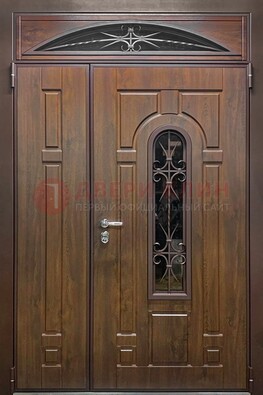 Большая металлическая дверь со стеклом и ковкой ДСК-145 в Лосино-Петровсом