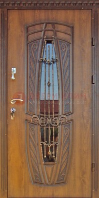 Дизайнерская железная дверь со стеклом и ковкой ДСК-182 в Лосино-Петровсом
