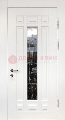 Белая стальная дверь винорит со стеклом и ковкой ДСК-191 в Лосино-Петровсом