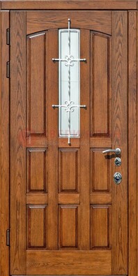 Стальная дверь со стеклом и ковкой для частного дома ДСК-192 в Лосино-Петровсом