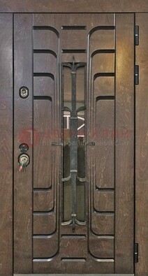 Современная стальная дверь со стеклом и ковкой ДСК-193 в Лосино-Петровсом