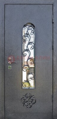 Темная стальная дверь Порошок со стеклом и ковкой ДСК-217 в Лосино-Петровсом