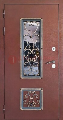 Уличная дверь Порошок со стеклом и ковкой для дома ДСК-218 в Лосино-Петровсом
