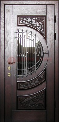 Одностворчатая входная дверь со стеклом и ковкой ДСК-21 в Лосино-Петровсом